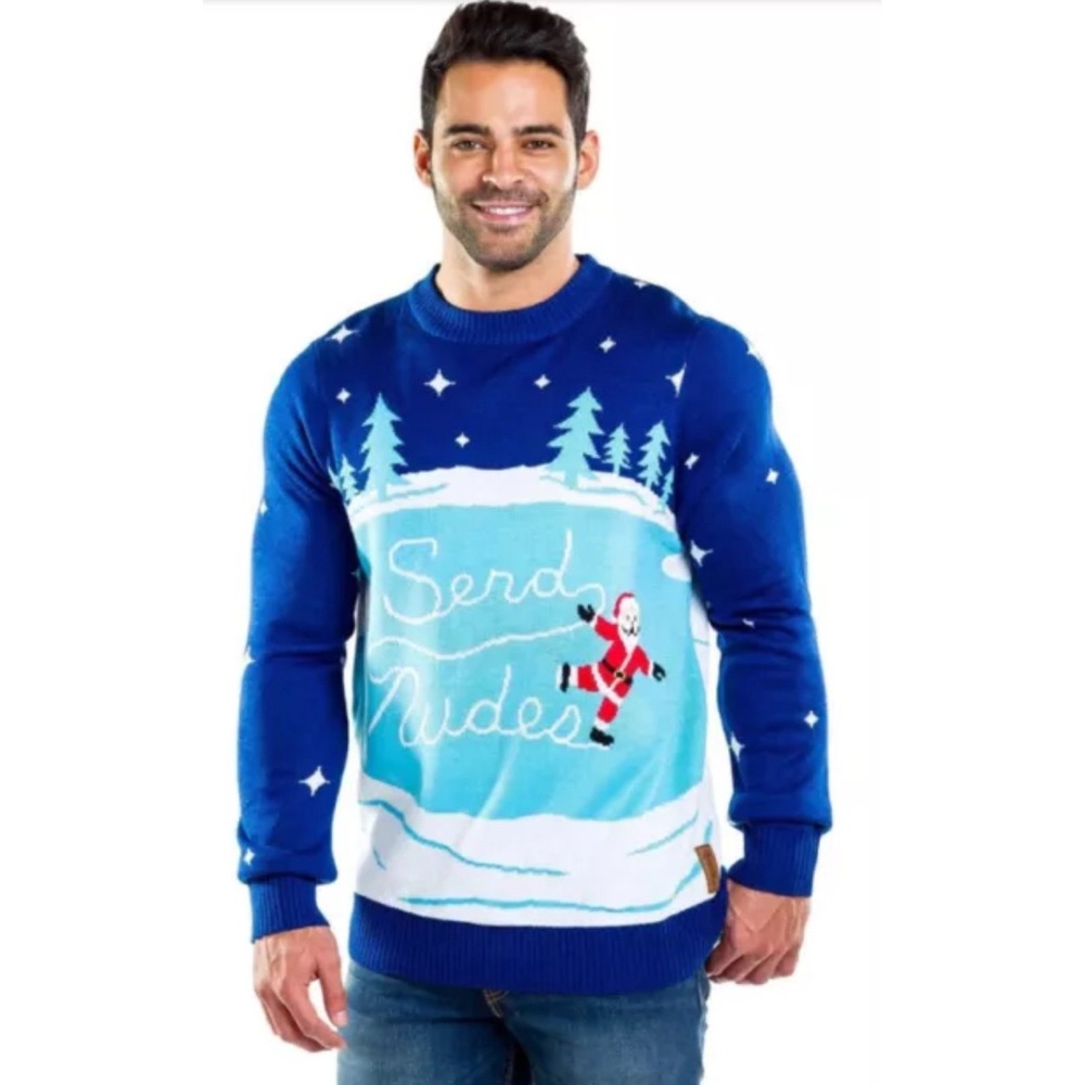 Tipsy Elves Men's Ugly‎ Christmas Sweater Santa Ice Skating  Send Nudes L